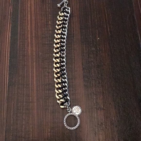 Jessica Simpson Mixed Metal Piece Bracelet Small Faux Diamond On Emblem - Picture 1 of 14